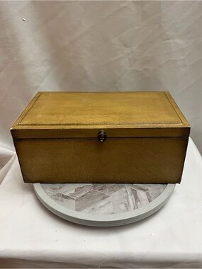 Vintage Elephant Leather Utility Box Gold Black Velvet Lined Storage Box